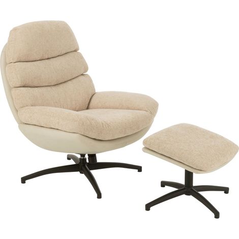 Fauteuil relax design gris avec repose pied confort métal - Beige clair et noir mat (1/5)