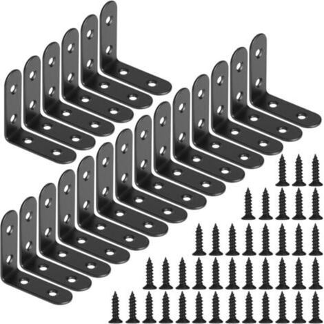 Lot de 20 petits supports en Métal à angle droit pour étagère en bois, meubles et bureau Noir 40 x 40 mm