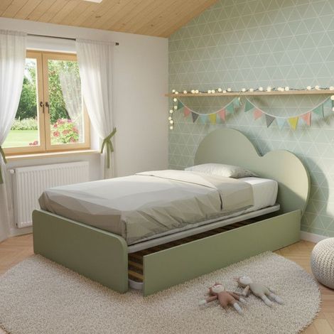 Letto a cuore 1 piazza e mezza con secondo letto estraibile - Perfetto per camerette - Salvia