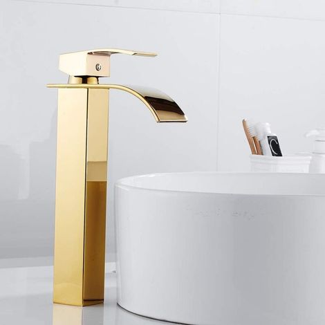 Bathroom Faucet Sink Waterfall High Bathroom Faucet High Waterfall with Hot and Cold Water Brass (GOLD) (1/5)