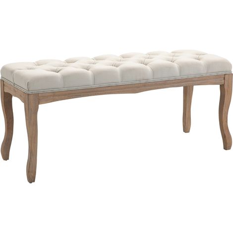 Polsterbank Für Schlafzimmer Und Wohnzimmer Sitzbank, Truhenbank, Vintage Bettbank, Gummiholz, Leinen, Beige, 110X40X48Cm