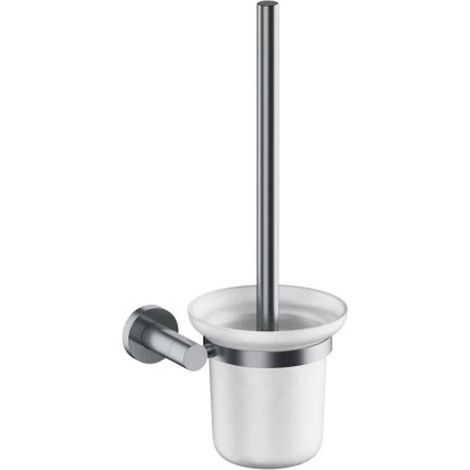 OMNIRES Modern Project - Escobilla de WC de pared con soporte, vidrio esmerilado/níquel cepillado MP60620NI