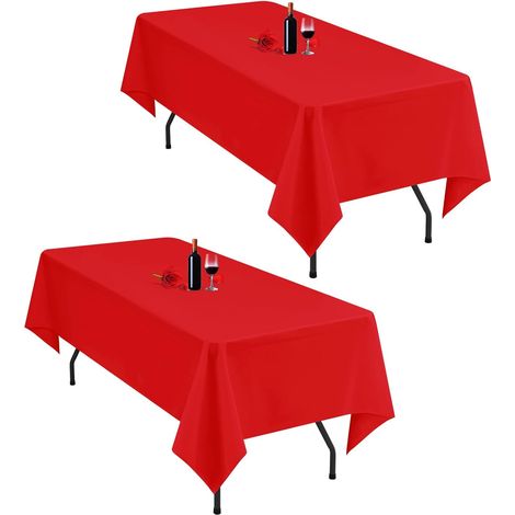 Nappe Rectangulaire - Lot de 2 - Polyester Rouge - 153x260 cm - Pour Table 6 Pieds - Mariage et Fête