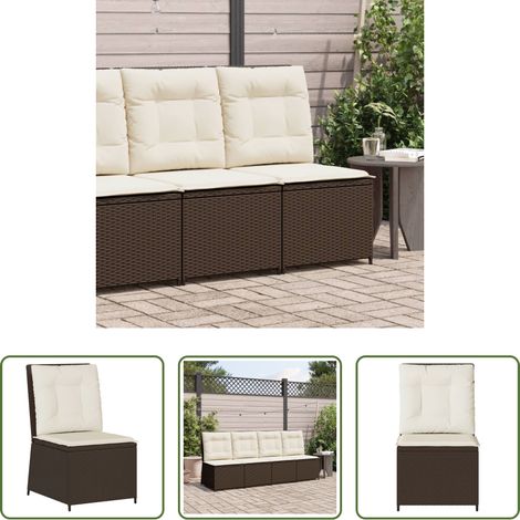 vidaXL Liegeplatz -  Gartensessel mit Liegefunktion und Kissen Braun Poly Rattan