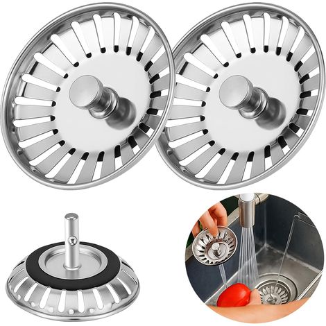 2 coladores de fregadero de acero inoxidable grueso, tapón de drenaje (diámetro: 79 mm) (1/5)