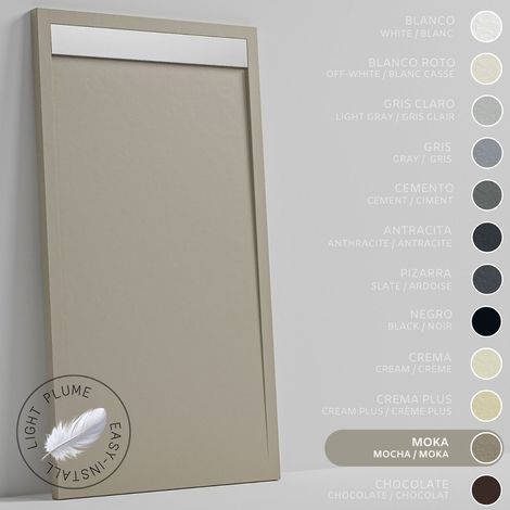 SOULHOME Duschwanne aus leichtem Kunstharz Schiefer-Textur - Farbe Mokka - 110X70- Extraflach 3 cm. Edelstahlgitter (1/5)
