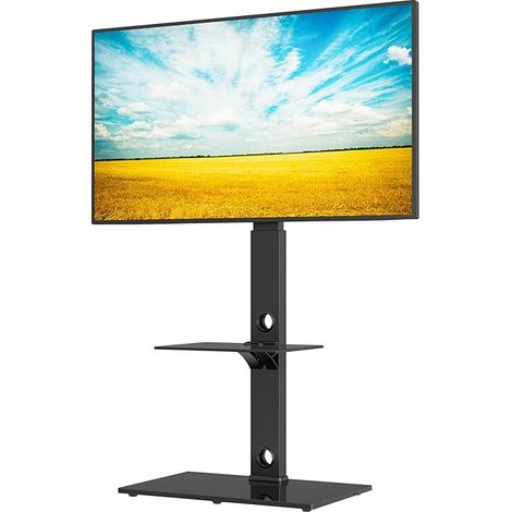 Support TV sur Pied pour 30-70 Pouces Téléviseurs Incurvés Plats LED OLED LCD jusqu'à 40 kg, Pivotant Hauteur Réglable avec 2 Etagères, Max VESA 600x400 mm (1/5)