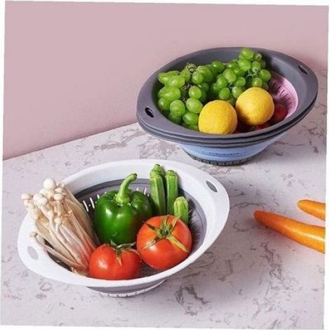 Passoire pliable silicone - Gain de place Poignées intégrées - Cuisine et préparation aliments - Rose (1/5)