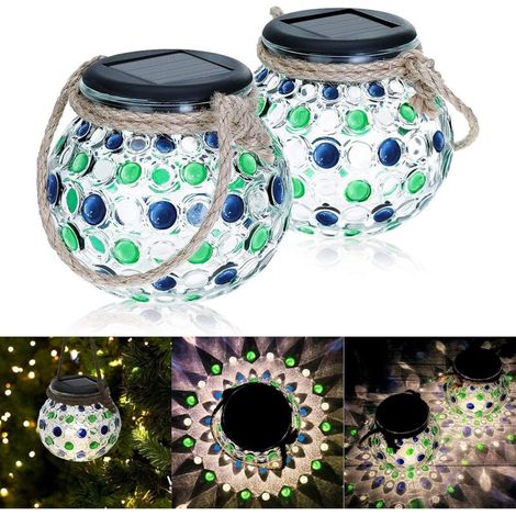 Lanterne Solaire Extérieur, 2 Pièces Lampe Solaire en Verre LED Boule Lumières Solaire en Pot Mason IP44 Etanche Lampe de Jardin Lampe Suspendue Pot Lumière à l'extérieur décorative (1/5)