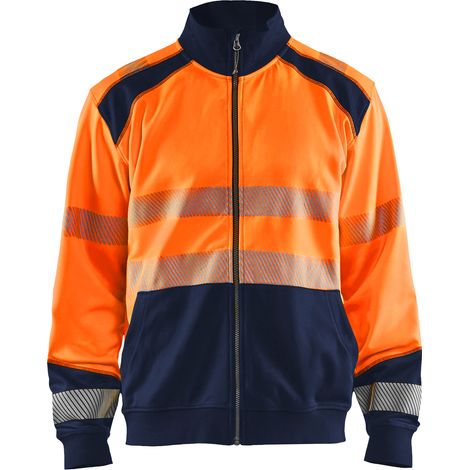 Sweat de travail zippé haute visibilité 3558 - Orange fluo/Marine XXXL
