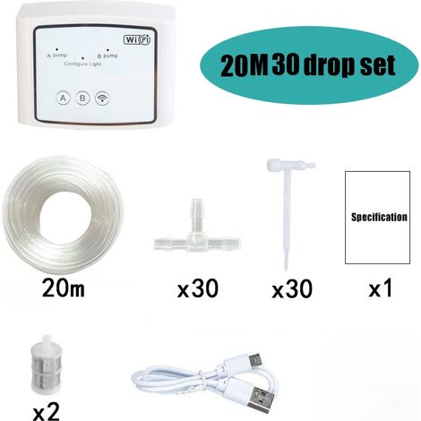 (Tuyau d'eau de 20 mètres, 30 régulateurs) Système d'irrigation goutte à goutte automatique intelligent WiFi pour jardin, arrosage contrôlé par téléphone portable. (1/5)