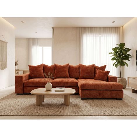 Ecksofa mit Schlaffunktion BENICIO Sofa in Stoff Flow Ziegelrot Ottomane Rechts (1/5)