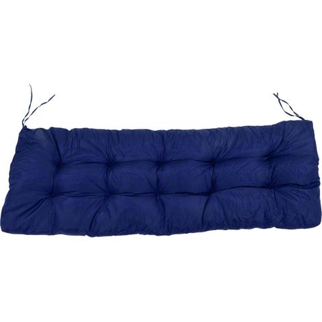 Coussin de Banc 2 Places Imperméable et Anti-UV en Polyester et Mousse PP avec Sangles Antidérapantes Design Capitonné Bleu Marine pour Intérieur Extérieur (1/5)