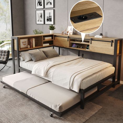 Letto estraibile 120x200 cm in metallo nero con contenitore, senza materasso – MEUBLIV (1/5)