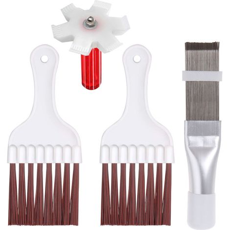 Set di 4 spazzole e pettini per la pulizia del condensatore del condizionatore (spazzola a setole fini, pettine lisciante a setole fini)