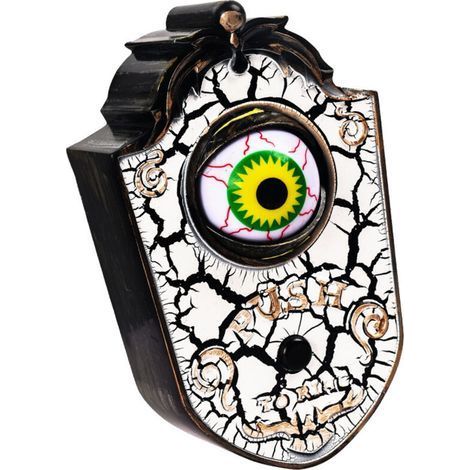 Sonnette d'Halloween en forme d'œil, yeux lumineux et sons effrayants, décoration de porte, accessoire de fête terrifiant, blanc craquelé (1/5)