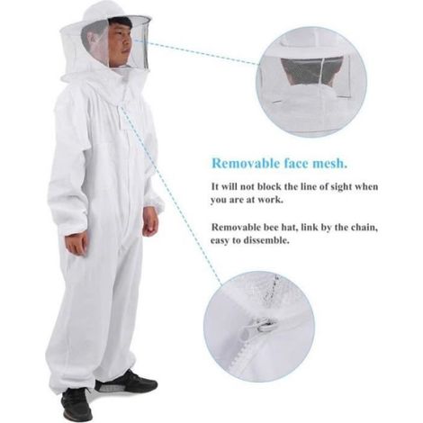 Apicole Costume Équipement de Protection Professionnel Anti Abeille avec Capuchon en Voile Protection Totale pour Apiculteur ( XXL ) (1/3)