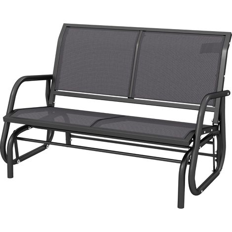 Banc de jardin à bascule 2 places en métal capacité 200 kg pour véranda 120 x 70 x 85 cm gris (1/3)