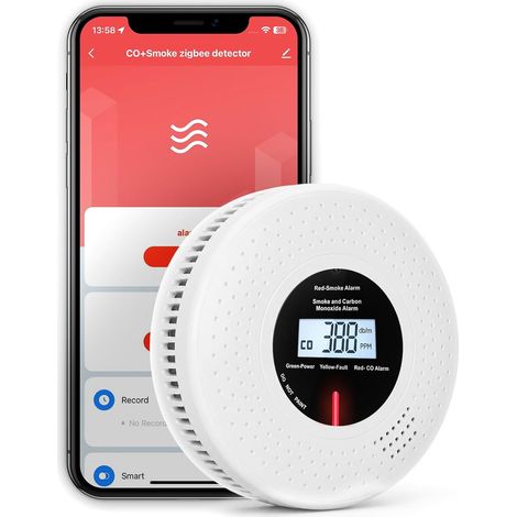 Détecteur Intelligent de Fumée et Monoxyde de Carbone Zigbee Passerelle requise durée de vie 10 ans données LCD alarme 85 dB contrôle par application (1/5)