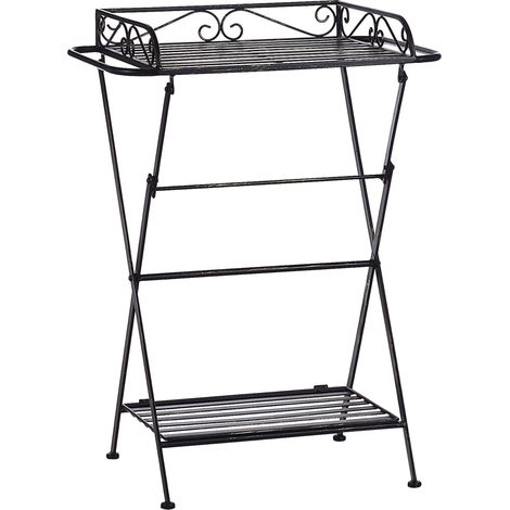 Mesa auxiliar de metal negro 40 x 35 cm con tapa de alambre plegable con estante diseño victoriano vintage Ancud
