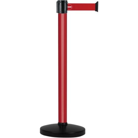 Poteau Alu Rouge laqué à sangle Rouge avec logo sens interdit 3m x 50mm sur socle portable - 2010559 (1/4)