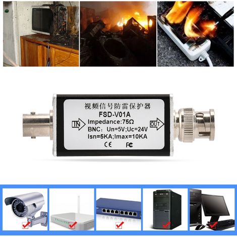 Protecteur parasurtenseur BNC 24V pour caméras de surveillance analogiques - Sécurité CCTV contre la foudre et interférences (1/5)