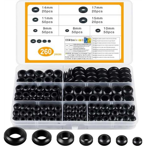 260 - Passe Oeillet - Joint Torique - Protection Câble Et Fil - Résistant Huile Et Chaleur - Pour Véhicule Et Électronique - Noir - 0.8cm À 1.7cm