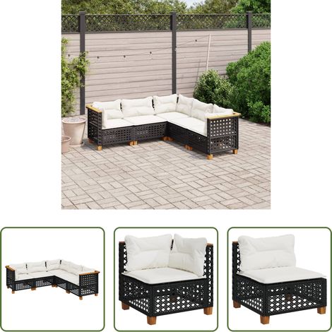 vidaXL Rattanmöbel - 5-tlg. Garten-Sofagarnitur mit Kissen Schwarz Poly Rattan (1/5)