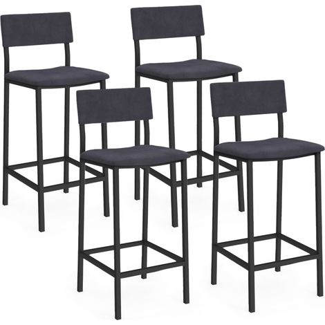 Set di 4 sgabelli da bar AUBIN con schienale, sedia da cucina in velluto grigio antracite