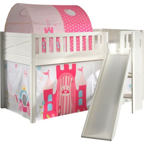 Lit Enfant Toboggan, Tente & Tunnel "Scott Princesse" 90x200cm Blanc (1/5)