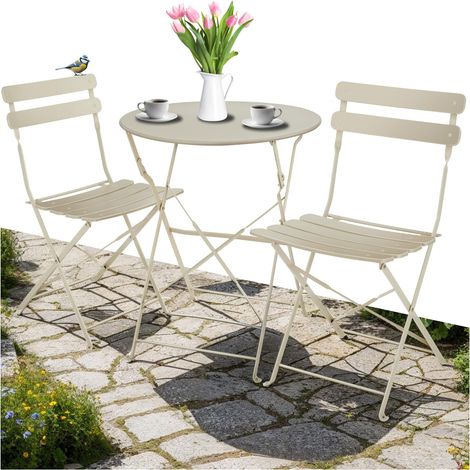 Ensemble de jardin bistrot 3 pièces, table ronde et 2 chaises pliantes, acier laqué époxy (1/5)
