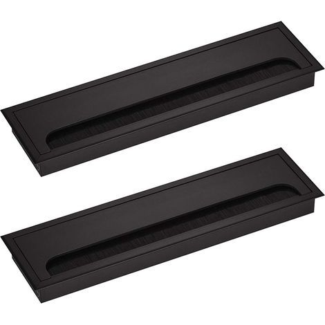 – Passe-câble aluminium noir anodisé 80x275mm – Lot de 2 pièces – Conception avec brosses pour gestion câbles – Pour bureaux et meubles (1/3)