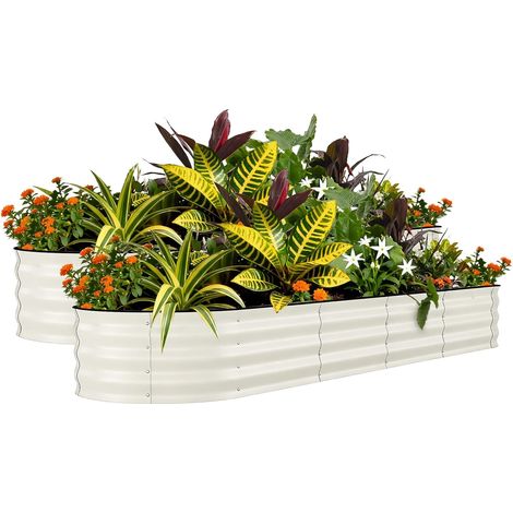 Lot de 2 Bacs de Jardin Surélevés 240x60x45 cm, Acier Galvanisé Anti-Rouille, Jardinière Extérieure Beige, Légumes, Fleurs,Herbes (1/5)