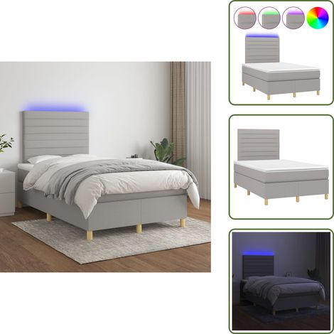 Letto con luci LED - vidaXL Letto a Molle Materasso e LED Grigio Chiaro 120x200 cm Tessuto - Materasso insacchettato