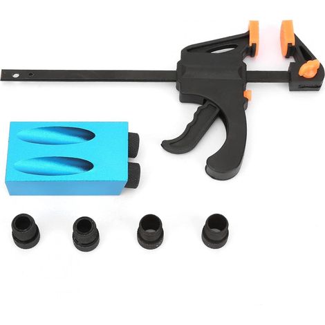 Localisateur de perçage d'angle, 8 pièces/ensemble Kit de perçage de trou de poche à 15 ° Kit de guide de perçage oblique pour le travail du bois (1/5)