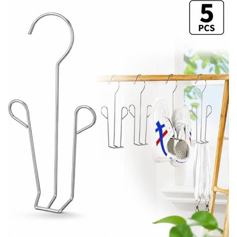 Lot de 5 porte-chaussures en acier inoxydable, finition polie, crochet en S, balcon et placard (1/5)