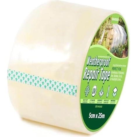 5cm x 25m Ruban de réparation pour serre, film polyéthylène transparent 6 mil anti-UV pour jointoiement et scellement de bâche de tunnel