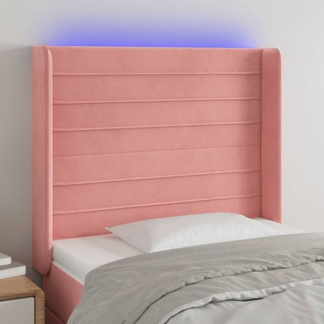 Tête de lit à LED Style Classique Armoire de lit - Rose 83x16x118/128 cm Velours BV681073 - BonneVie (1/5)