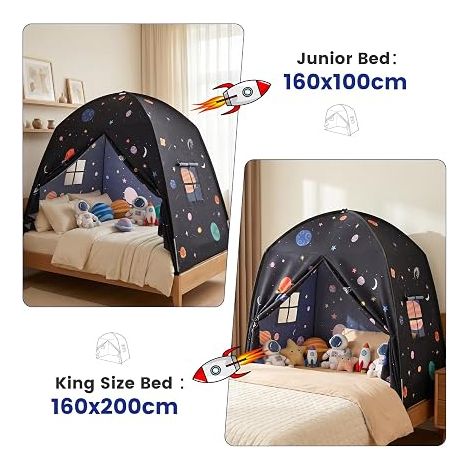 Tente de lit chambre d'enfant : sol lit enfant grotte tente d'intérieur maison de jeu portable pliable lit simple superposé rideaux taille fille garçon maison dormir chambre noir (1/3)