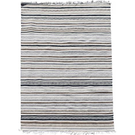 Tapis kilim fait à la main en laine 160x230 beige et marron rectangle (1/5)