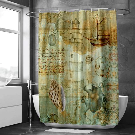 Rideau de douche motif poissons tropicaux et coraux aquarelle, rideau salle de bain imperméable, 90x180 cm (1/5)