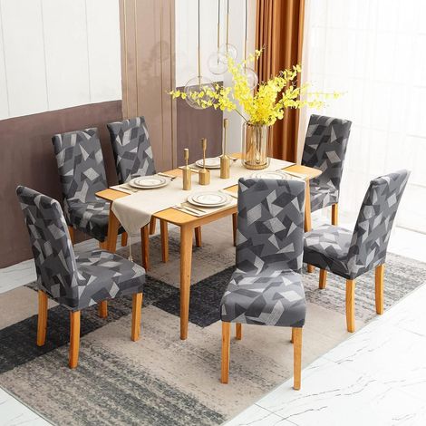 Lot de 4 housses de chaise géométriques grises extensibles et lavables (1/5)