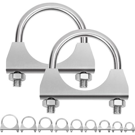2 pièces 1,8 pouces échappement u clip Kit, 1-4/5 pouces en acier inoxydable silencieux U - bolt clip, Heavy Duty U - bolt silencieux clip pour raccord de tuyau de pointe (1/5)