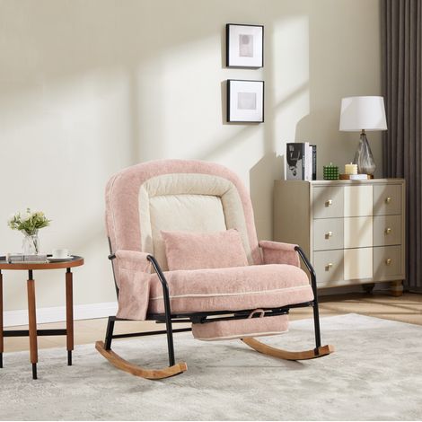 Sillón mecedora rosa reclinable 100-160° con reposapiés y bolsillo lateral - CHICFURN (1/5)
