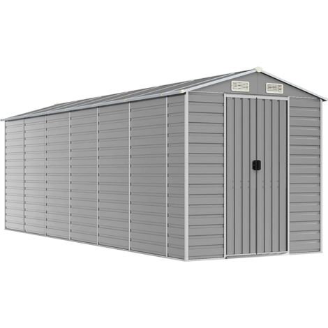 Abri de jardin cabane cabanon maison de stockage remise extérieur hangar outils robuste clair 191 x 555 x 198 cm acier galvanisé gris
