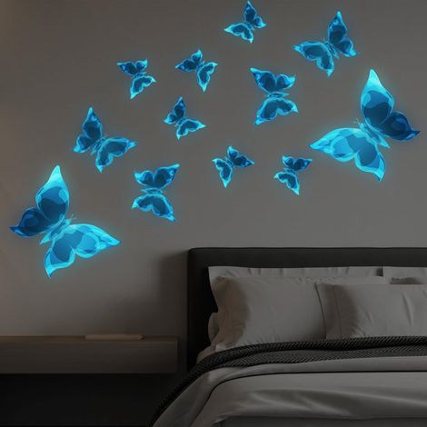 12 Pièces Sticker Mural Papillon Lumineux, Stickers Muraux Papillon 3D, décoration murale (1/5)