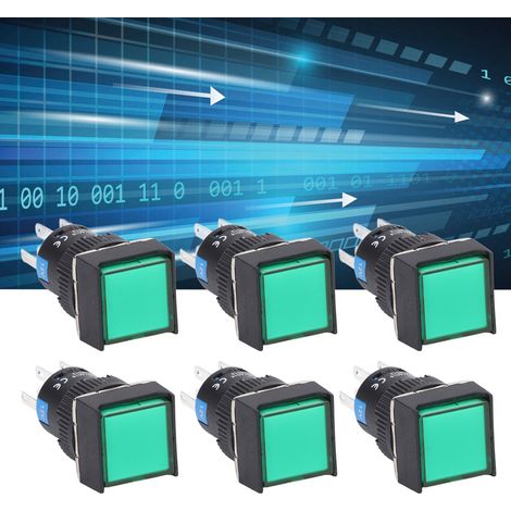Interrupteur à bouton-poussoir BERM/BEM-LA16-22DS-F, instantané, autobloquant, carré, 8 broches, 16 mm, 12 V, lot de 25, vert (1/5)