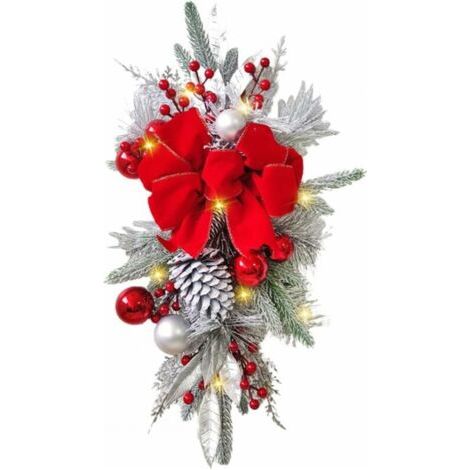1 Stk. Tropfenförmige Weihnachts Girlande mit Lichtern, 45x20 cm, vorbeleuchteter Weihnachtsbaumkranz, Weihnachts Treppendekoration, Weihnachts Girlande für Haustür, Fenster
