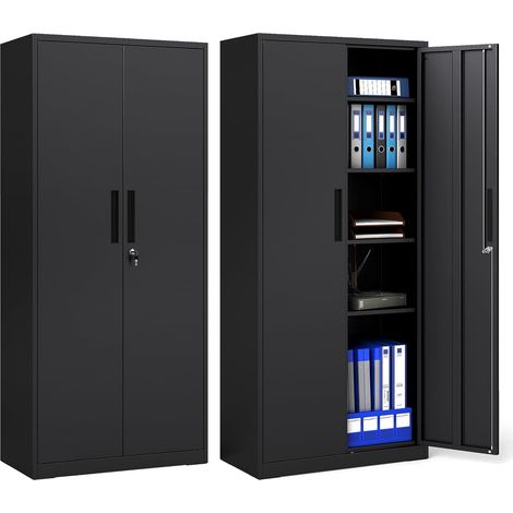 COSTWAY Armoire Bureau Metallique 180 cm, Armoire Rangement Garage en Acier, 2 Portes Verrouillables, Étagères Réglables en 26 Positions, Dispositif Anti-Basculement, pour Atelier, Noir (1/5)