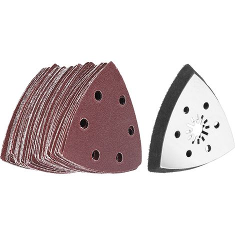 Lot de 61 disques de ponçage triangulaires de 90 mm à 6 trous pour outils multifonctions de polissage oscillants (1/5)